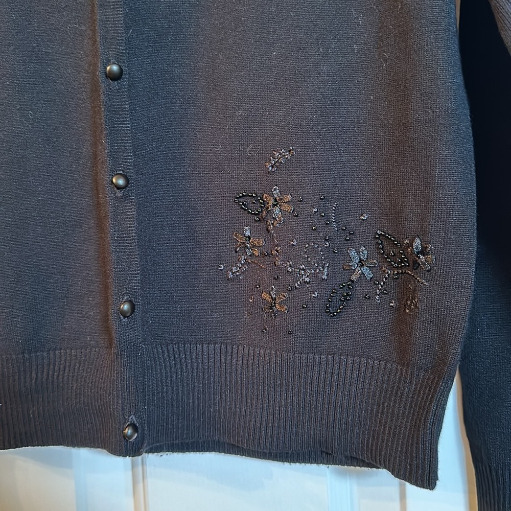 AGB black cardigan with black embroidered flower details in excellent condition! - Picture 2 of 7